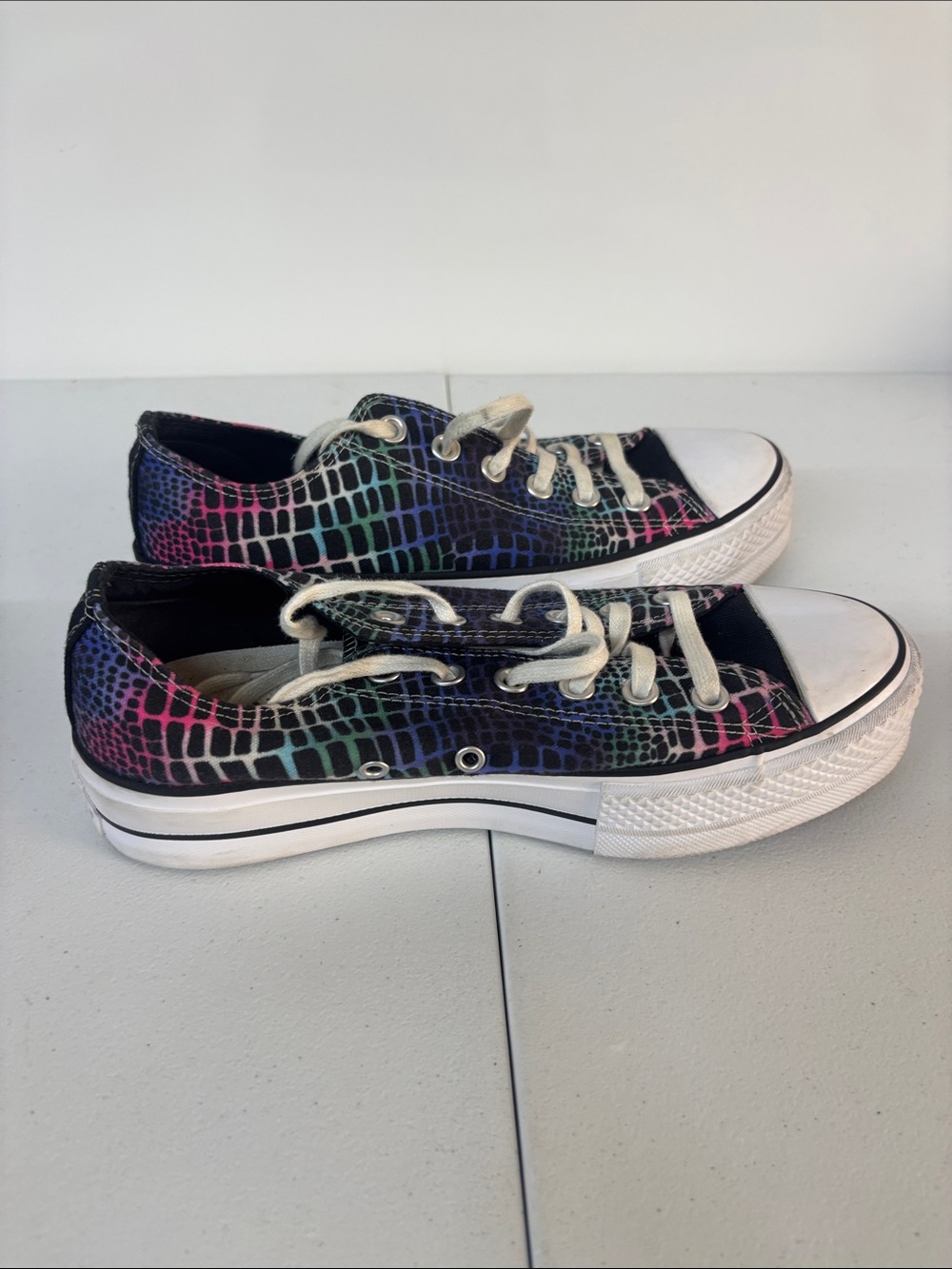 Converse Low Top Sneakers - Black with Rainbow Croc-Scale Print - Picture 8 of 10